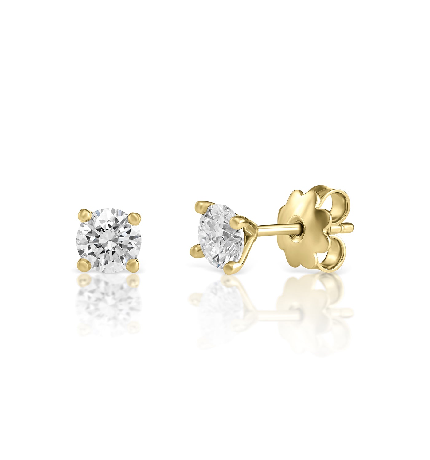 Lab grown diamond solitaire stud earrings 30 point yellow gold