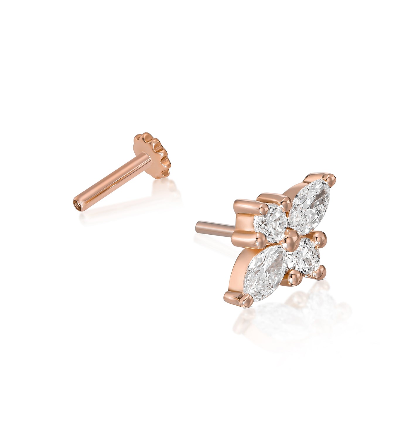 Lili diamond piercing labret earring rose gold open view