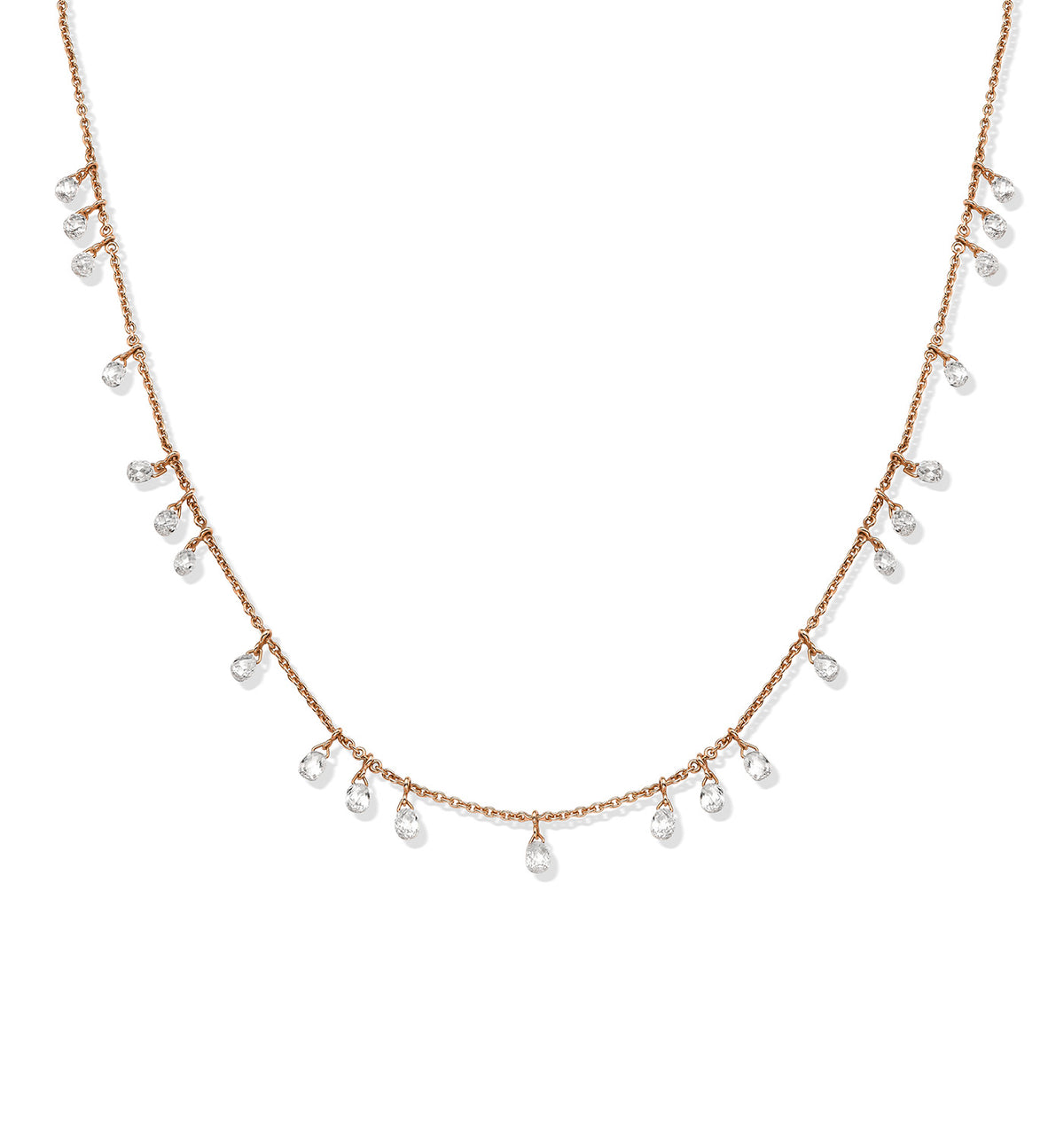 Luna necklace in rose gold with floating natural rose cut teardrop diamonds