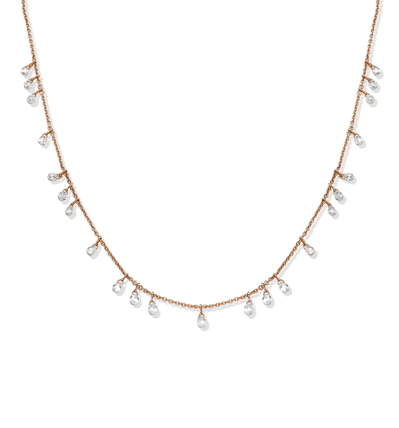 Luna necklace in rose gold with floating natural rose cut teardrop diamonds