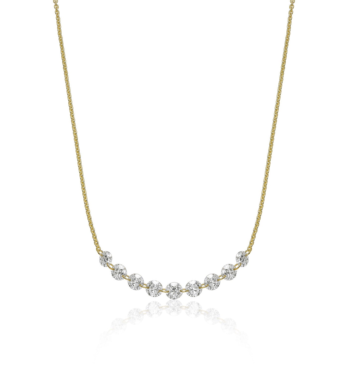  של שרשרת זהב צהוב MELANIA עם תשעה יהלומים טבעיים קדוחים בפריסה עדינה ונקייה