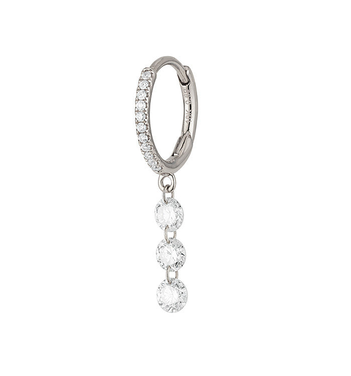 Melania three diamonds hoop earring in white gold set with natural diamonds