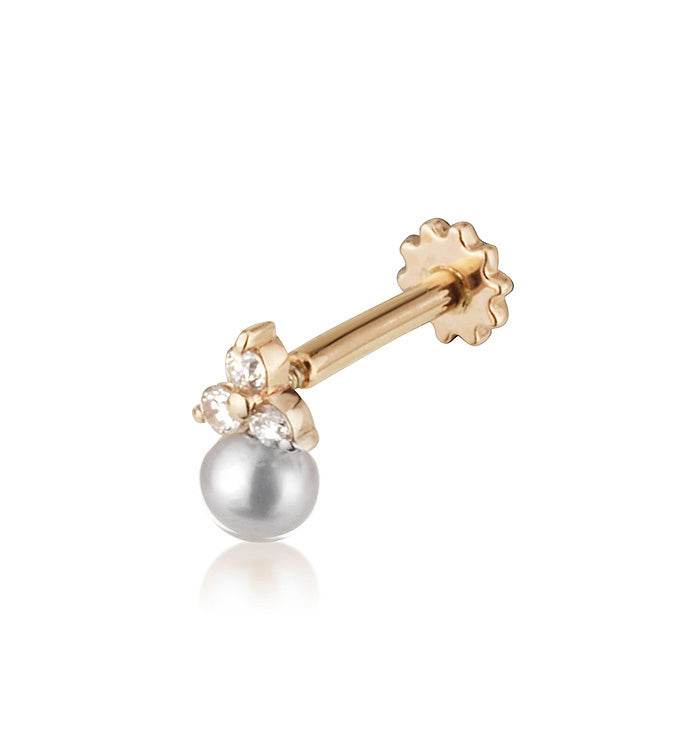 MINI TRIO AND PEARL PIERCING LABRET in rose gold set with a pearl and natural diamonds
