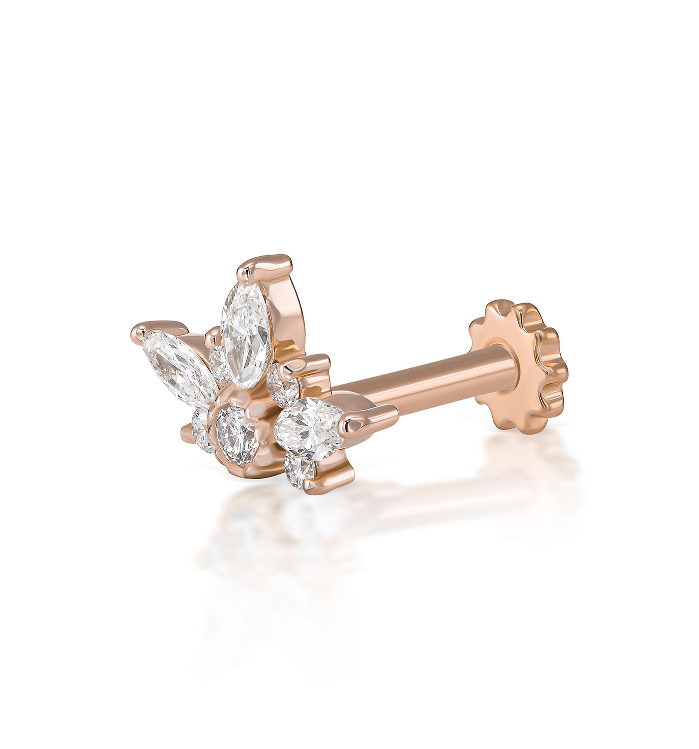 Nomi diamond piercing labret earring rose gold angled view