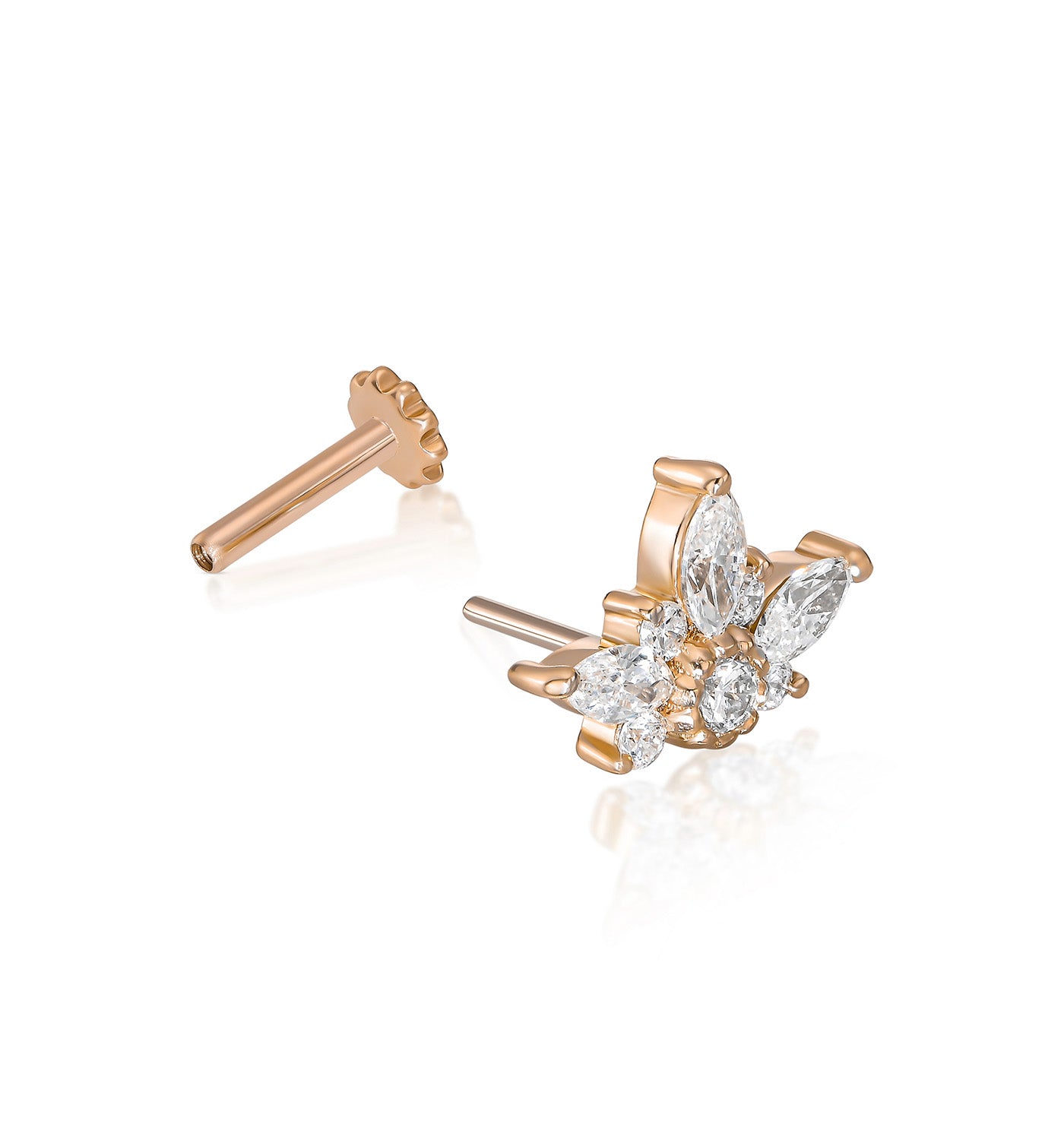 Nomi diamond piercing labret earring rose gold angled view open