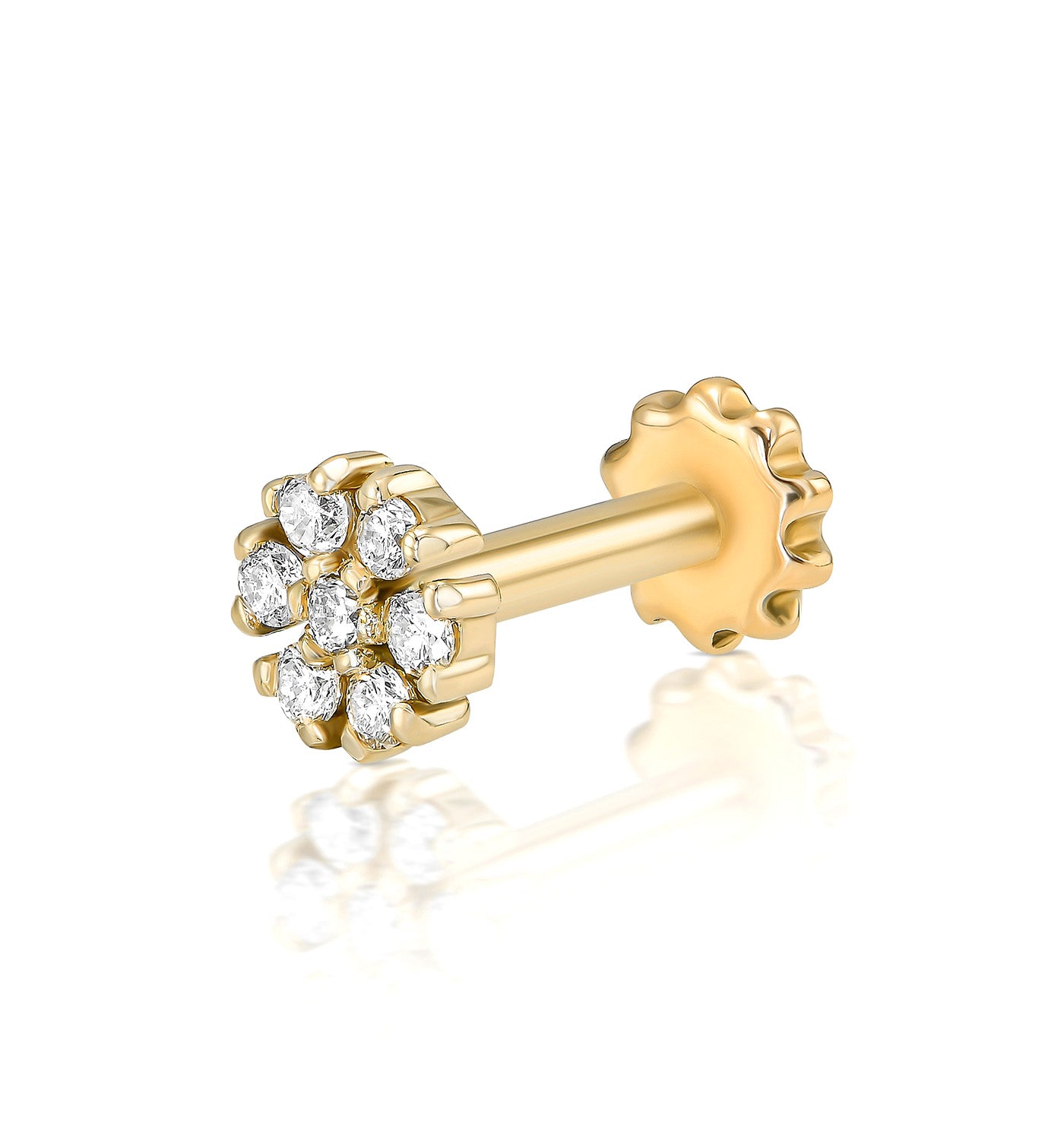 Petit diamond piercing labret earring yellow gold