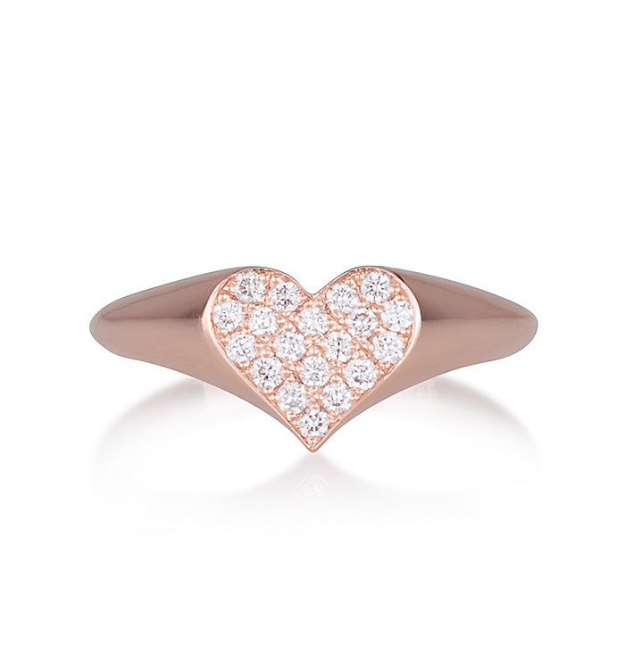 Pinky heart signet ring rose gold set with natural diamonds