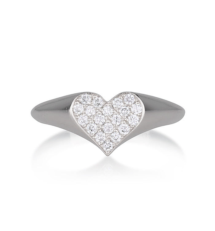 Pinky heart signet ring rose white set with natural diamonds