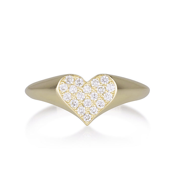 Pinky heart signet ring rose gold set with natural diamonds