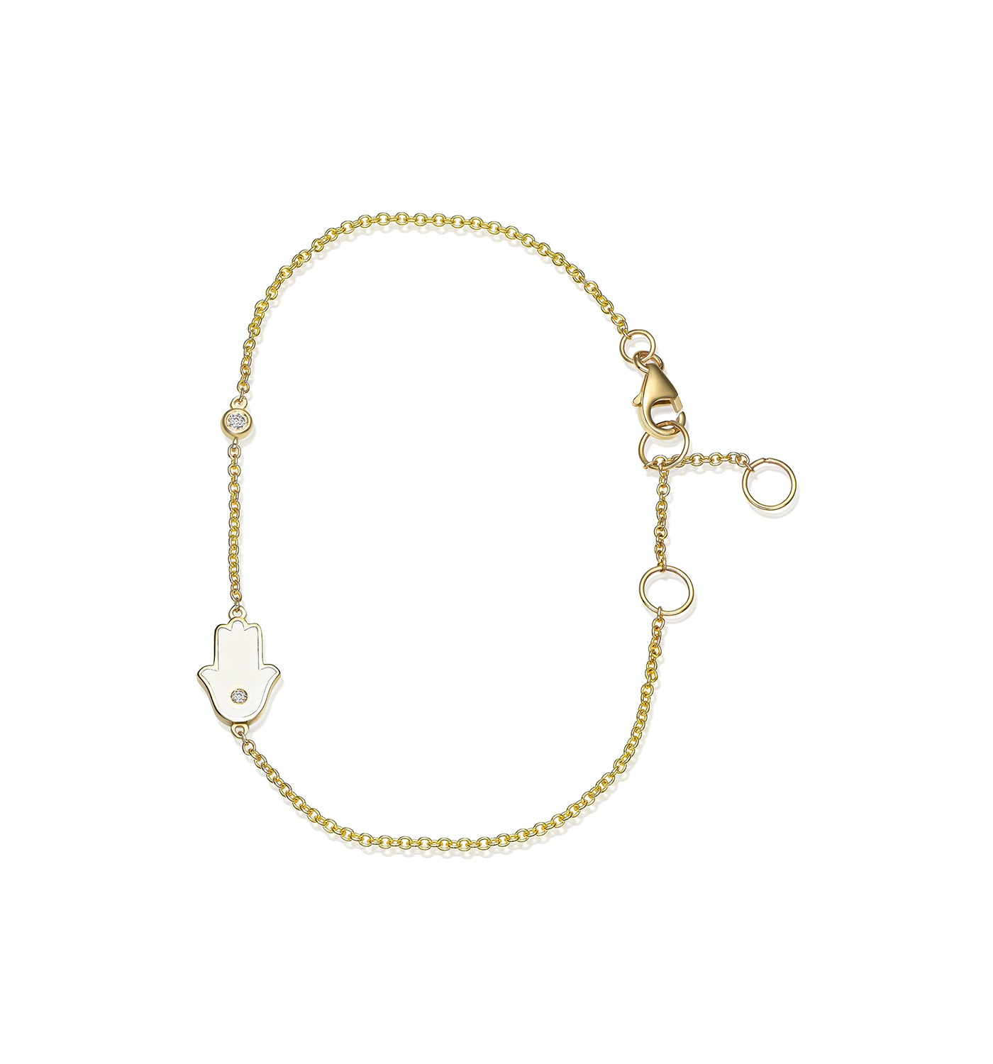 Signature hamsa diamond bracelet yellow gold white enamel