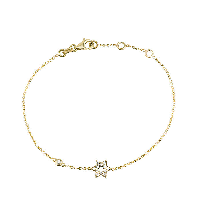 Star of David bracelet in yellow gold set with natural diamonds