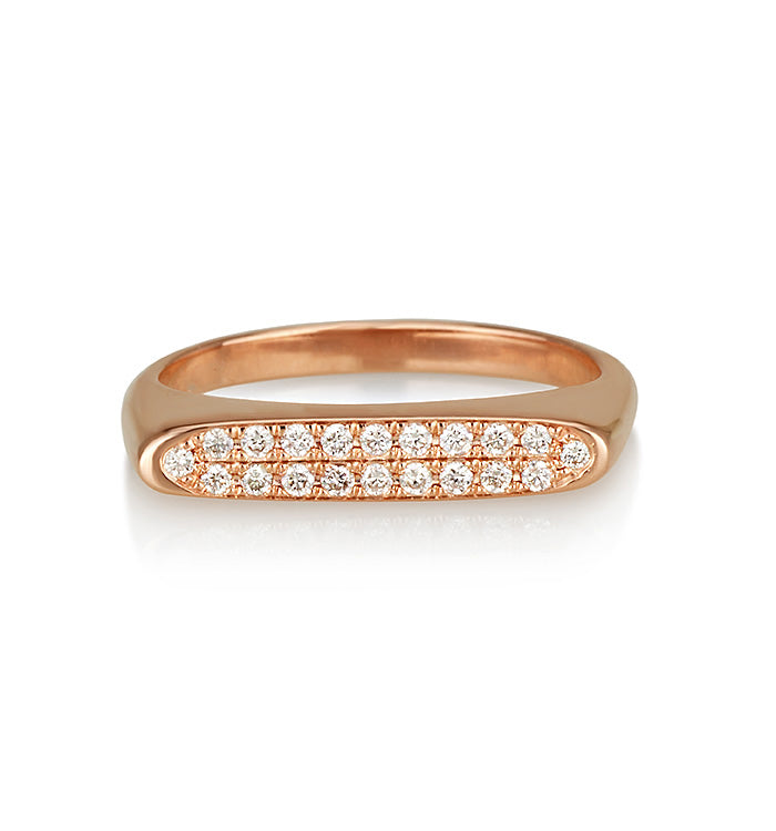 Victoria pinky signet ring in rose gold set with natural diamonds front view