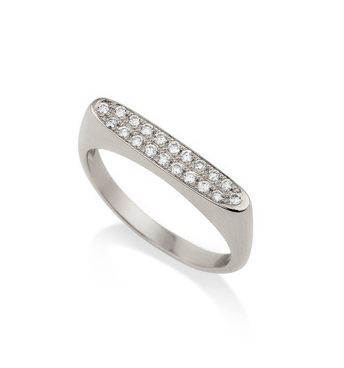 Victoria pinky signet ring in white gold set with natural diamonds angle view