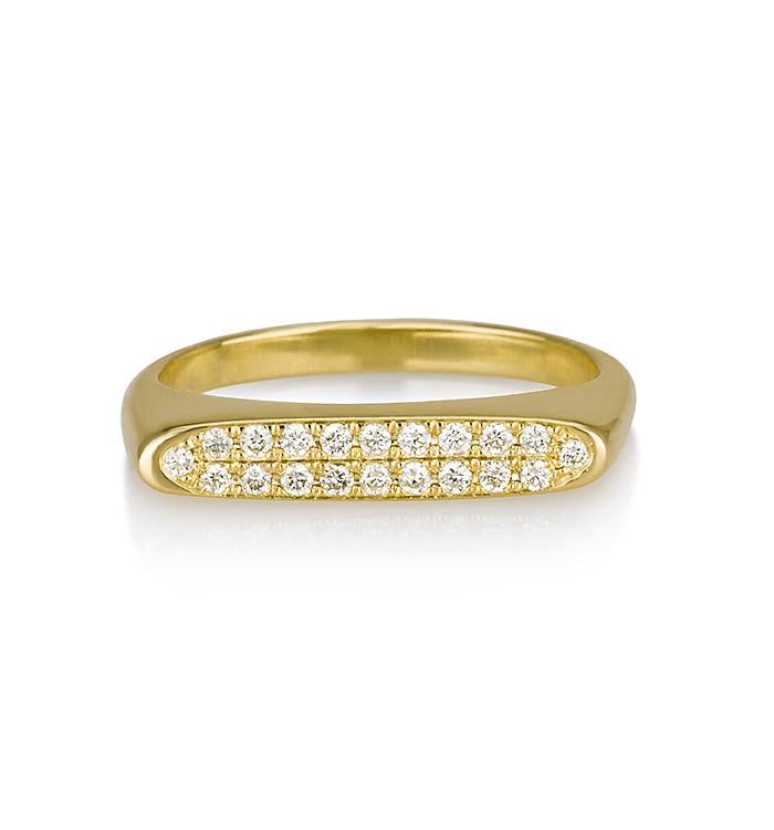 Victoria pinky signet ring in yellow gold set with natural diamonds front view