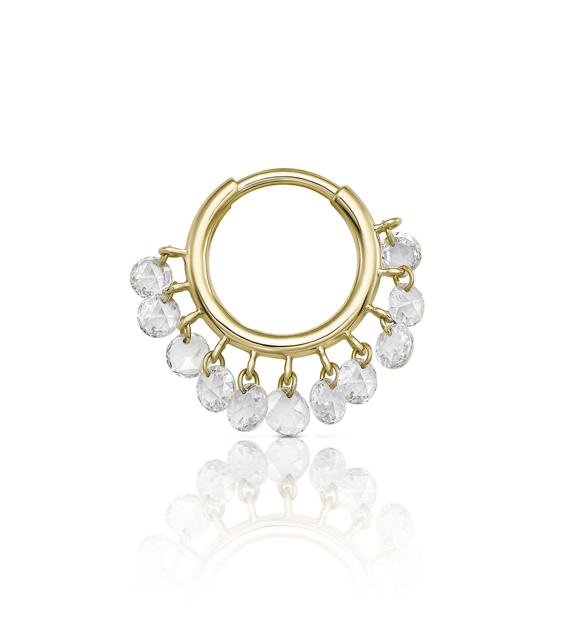 עגיל חישוק זהב צהוב משובץ יהלומים קדוחים ZAZA EARRING